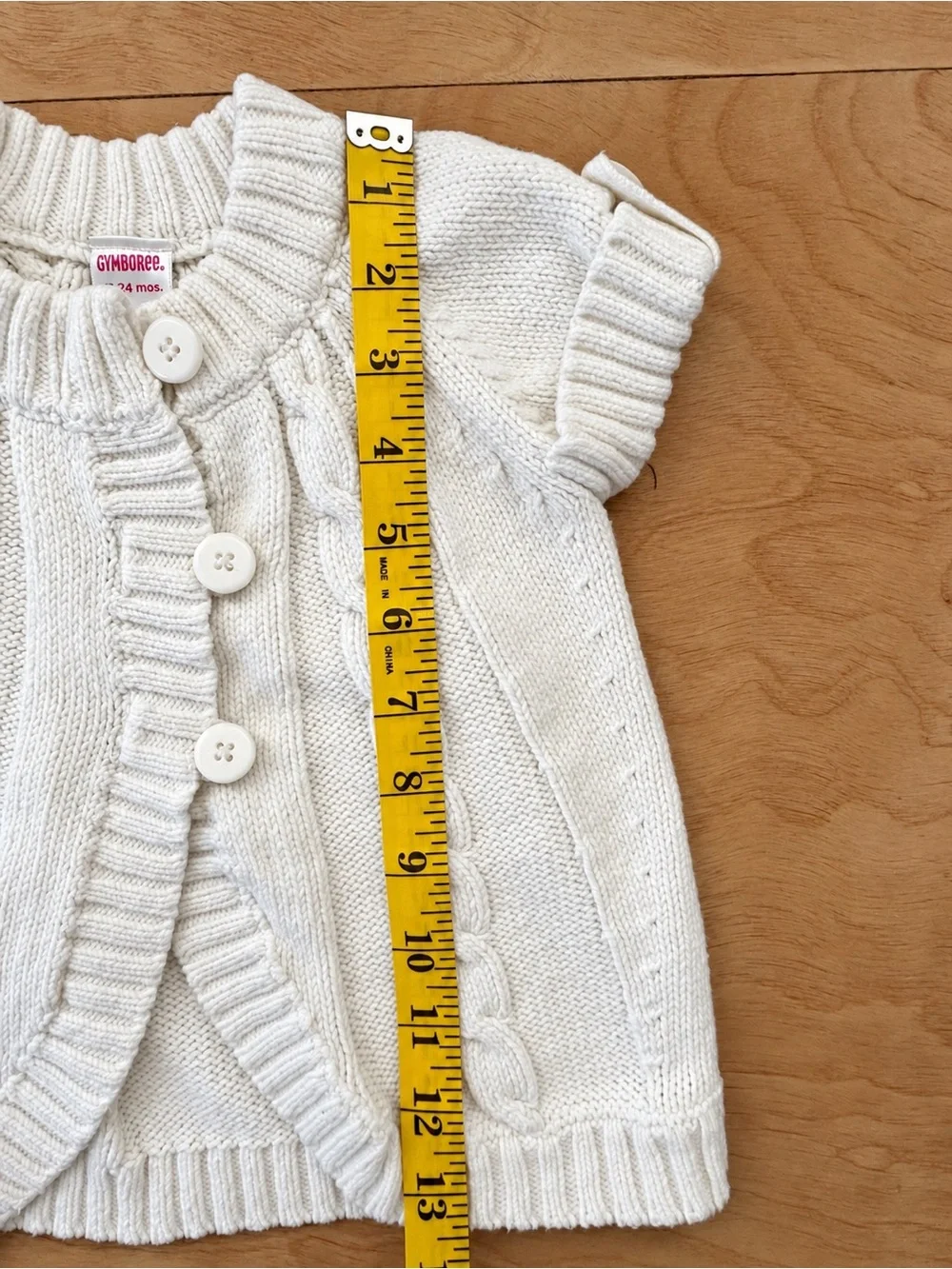 Vintage Gymboree 18-24M Ivory Cable Knit Short Sleeve Cardigan Sweater Cotton